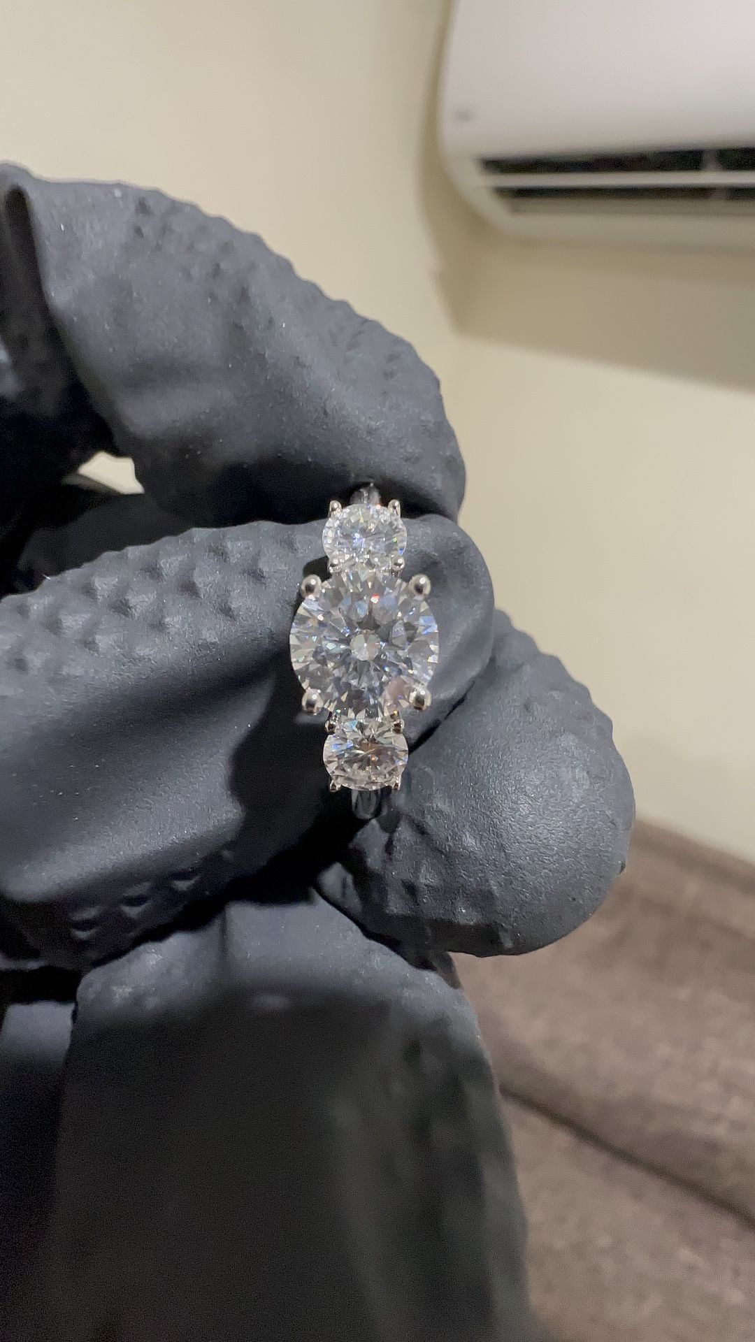 Diamond Moissanite Triple Diamond Engagement Ring 6.5mm