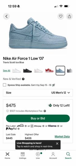 Travis Scott AF1 Ice Blue Size 12