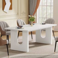 71" Dining Table for 6 to 8 People, Modern Wood Kitchen Dinner Table 