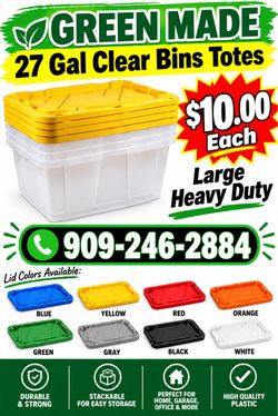Large Clear Bins Totes 27 Gal Heavy Duty