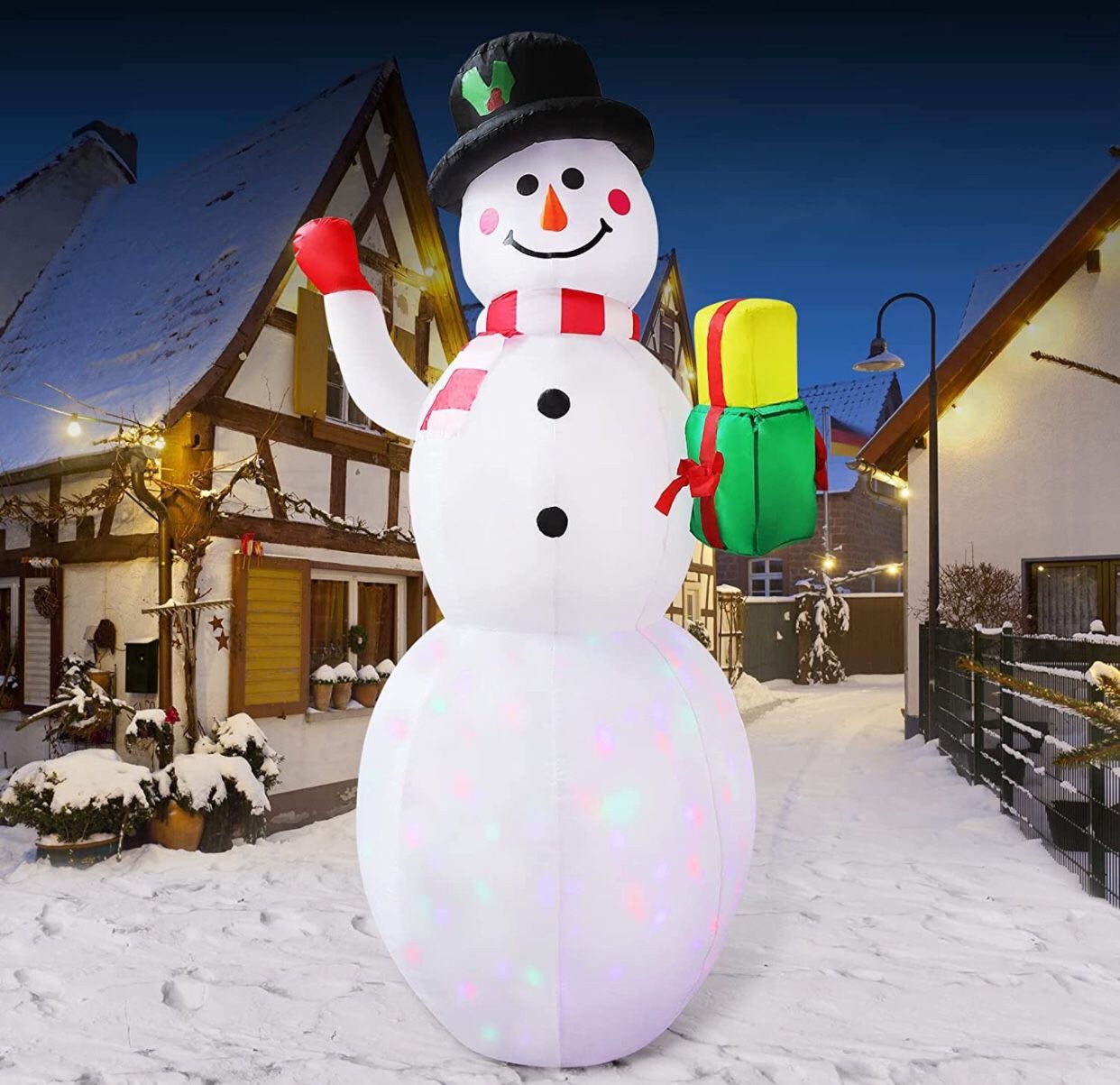 8FT Snowman Inflatable Decoration,Blow up Yard Decoration with Led Lights,Mute Blower,Fixed Rope. Best Yard Decoration for Christmas/Holiday/Party