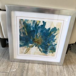 Turquoise  Flower In Silver Frame .