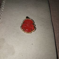 RED JADE PENDENT  WITH GOLD AND DIAMONDS