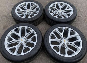 22” CHEVY TAHOE SILVERADO SUBURBAN CHEVROLET DENALI SNOWFLAKES CHROME NEW WHEELS RIMS TIRES SET 