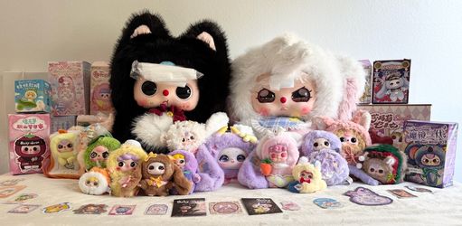 Huge Bb3 Baby Three Designer Plush Lot - 1000% Black Cat & V2 Elephant
