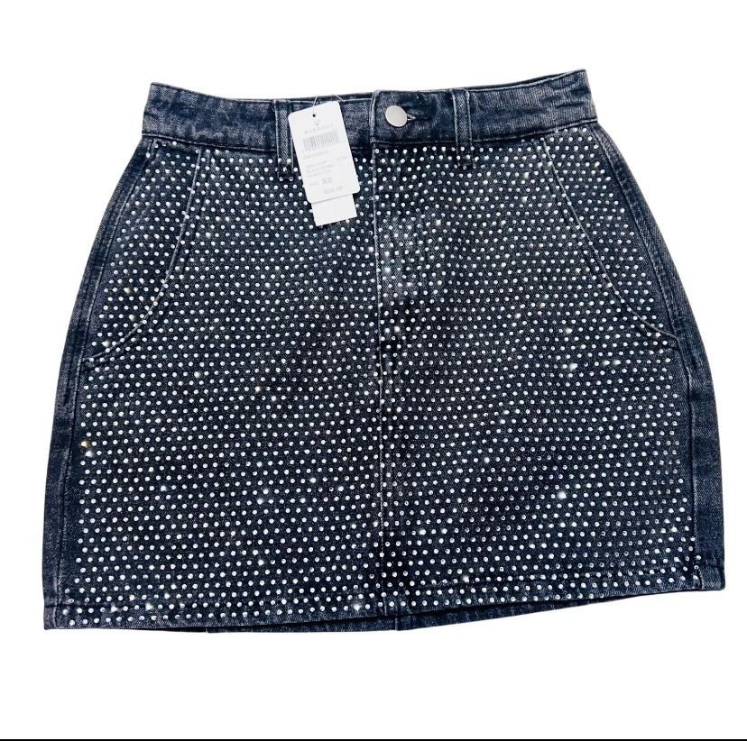 Windsor Denim Skirt Extra Small Black Rhinestones All Over Bedazzled New w/ Tags
