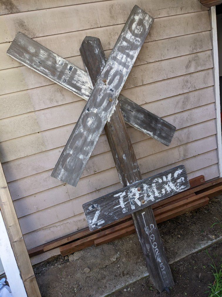 Antique Railroad Crossing Sign Wooden Post Marker Vintage Yard Art Rail Decor