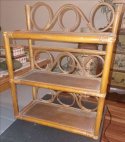 Vintage 1970s Bamboo & Rattan Shelving Unit