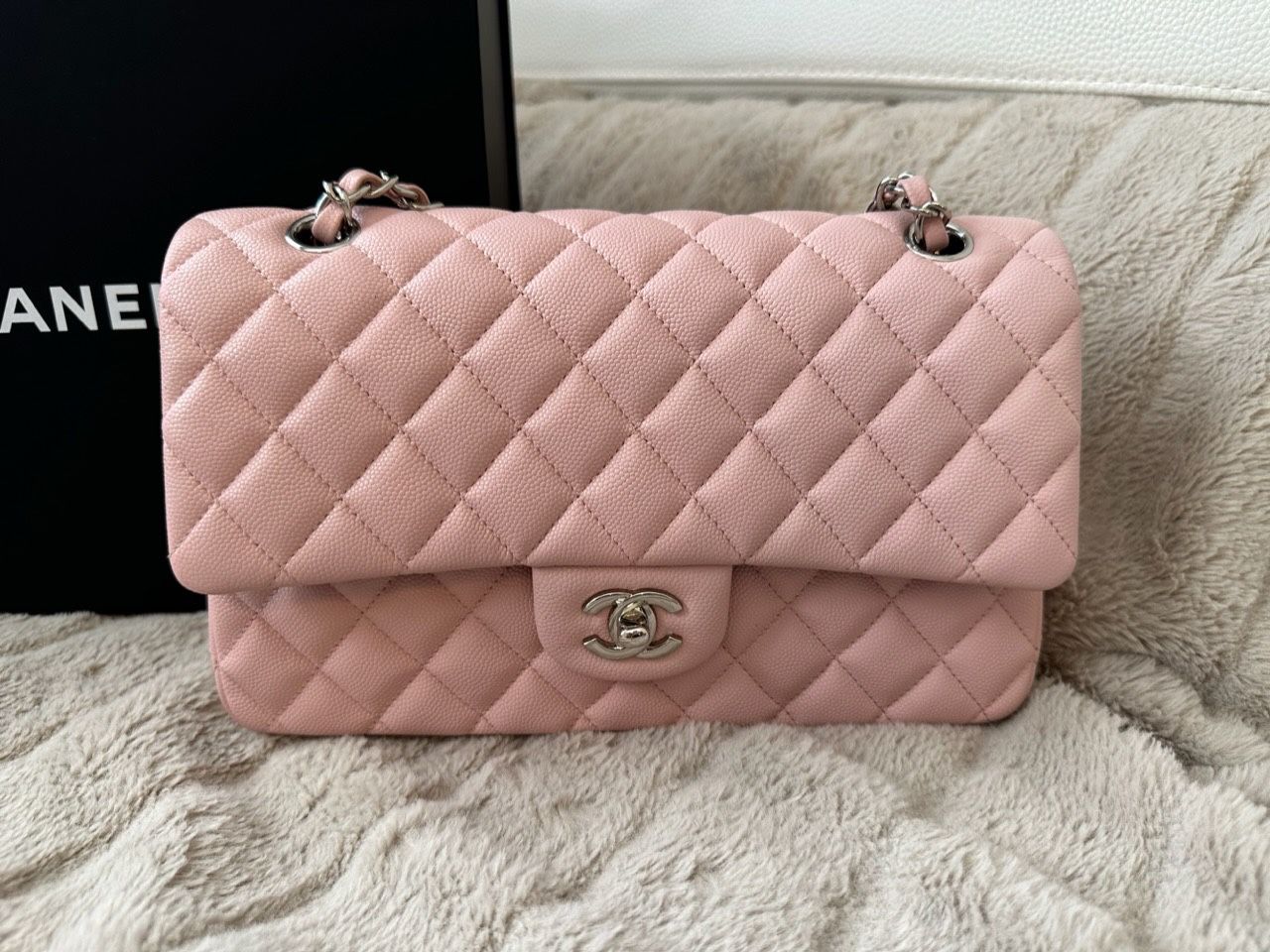 Chanel Pink Classic Caviar Leather Silver Hardware Size 25cm Barbie Bag