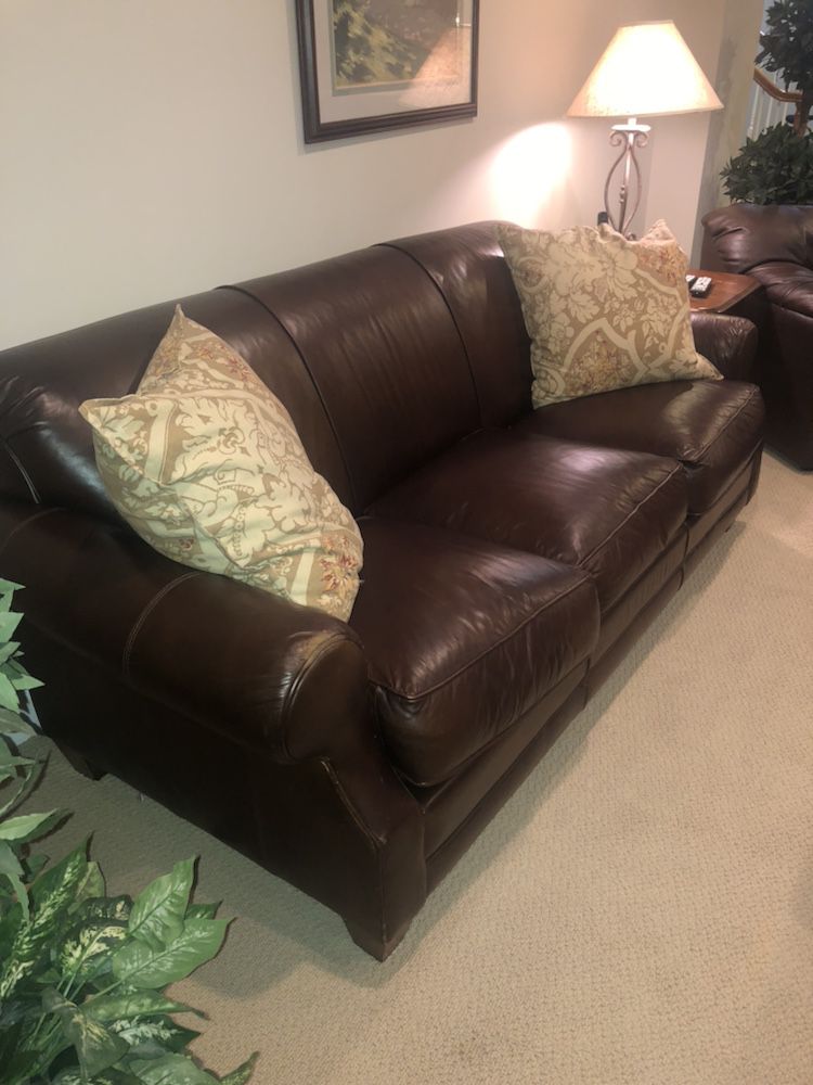 3 piece brown leather couch set