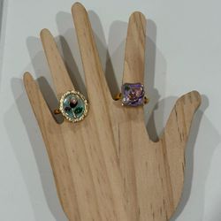 New | Bundle of 2 Indian Gold Enamel Hand-painted  Adjustable Rings