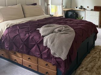 Queen Bed Frame with Storage Drawers + Queen Mattress