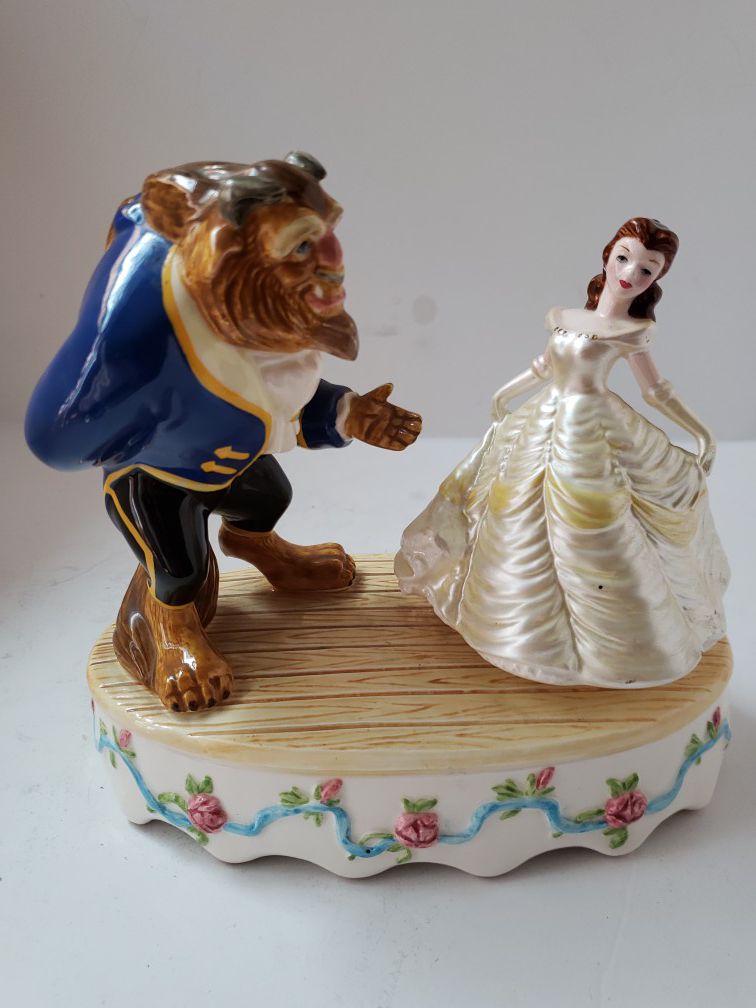 Vintage Disney Schmid Beauty and The Beast Porcelain Musical Figurine made Japan
