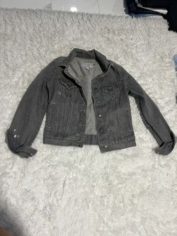 GREY DISTRESSED JEAN JACKET SIZE XS (LIKE NEW) - $25