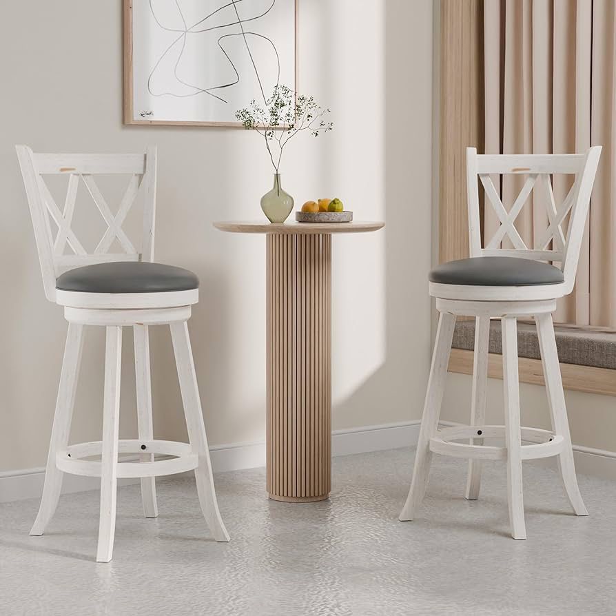 Bar Stools Set of 2, 29" Seat Height Counter Height Swivel Barstools with X-Back, Upholstered 360 Degree Swivel Dining Chair with PVC Cushioned Seat, 