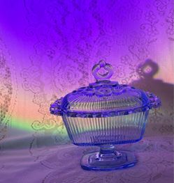Vintage Indiana Glass Blue Candy Dish Lid - Old Colony Lace Edge