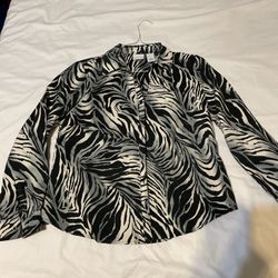 Kim, Rogers Size Large Zebra Print Long Sleeve Blouse Shirt Button Front