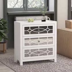 White Mirrored 3-Drawer Bed Side Table
