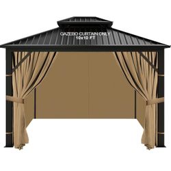 10'x10' Gazebo Curtains Outdoor Waterproof, Khaki Universal Replacement Curtain 4-Panels ( Only Curtains)