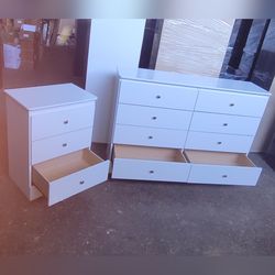 Eight drawers dresser and nightstand with rails