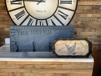 Wood Coffee Bar Sign Made On Old Vintage Bed Board, And Tray 