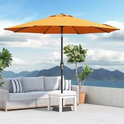 9' Crank & Tilt Market Umbrella, Orange with bas3 