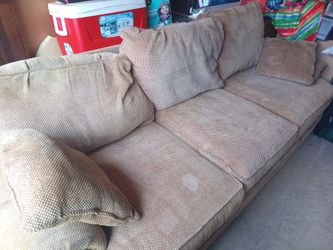 Light Brown Fabric Couch With Pillows 