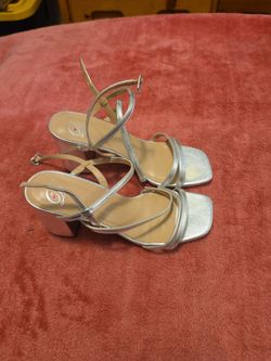 Silver Strappy Block Heel Sandals
