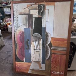 Large Framed Picasso-Style Abstract Violin Painting (4’ x 3’)