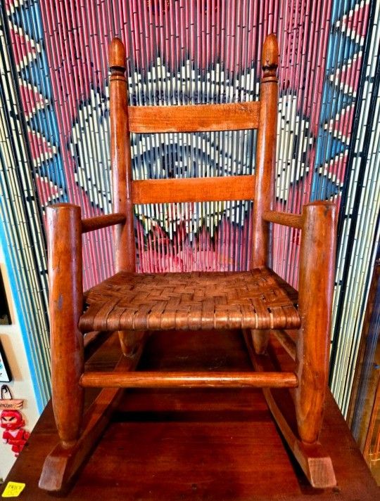 Vintage Wooden Children's Rocking Chair Woven Seat 24"×12" CHECK MY OTHER LISTINGS 