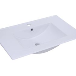 SouNor Ceramic 30" Big Bathroom Durable Vanity Sink drop-in Self-Rimming Rectangular Basin for Bathroom Kitchen with Overflow Drain,White.