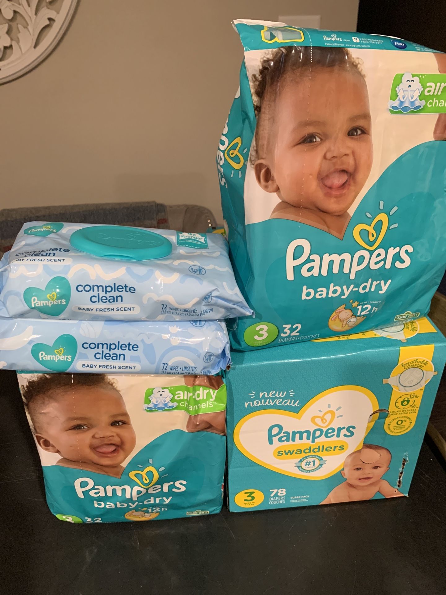 Size 3 diapers, wipes