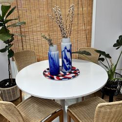 Matching Blue And White Glass Vases