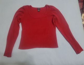 INC International Concepts Red Scoop Neck Long Sleeve Sweater Size L