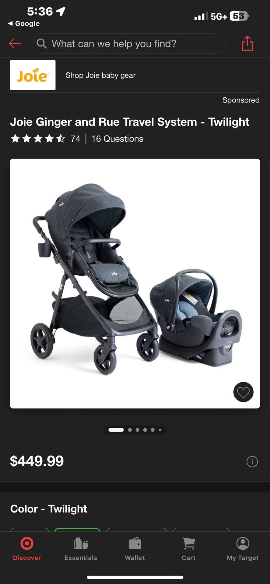 Joie Ginger and rue Baby Travel System
