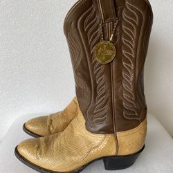 Vintage TONY LAMA Gold Label Snakeskin Brown Cowboy Boots Size 9 D Made in USA