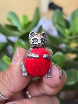 Antique - Style Cat Kitty miniature sawing pin cushion Sterling Silver 925 Culver City area