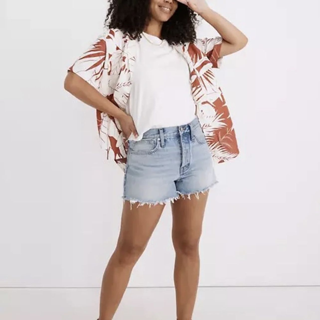 MADEWELL Dark Denim High Rise Cut Off Raw Hem Shorts