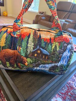 ⁠Quilted Nature Bear Cabin Travel Duffel Bag Overnight Weekender