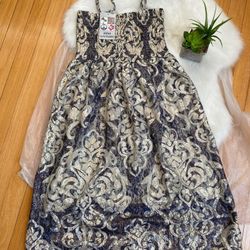 India Boutique Shimmering Navy Gold Lace Midi Dress One Size