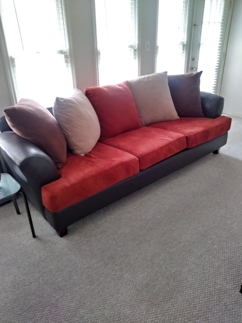 Dark Brown/Orange Couch & Loveseat