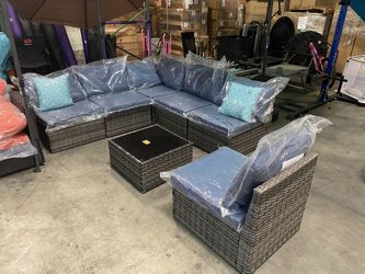 New Assembled Set Of 7pc Outdoor In Navy Blue (throw Pillow Not Included)