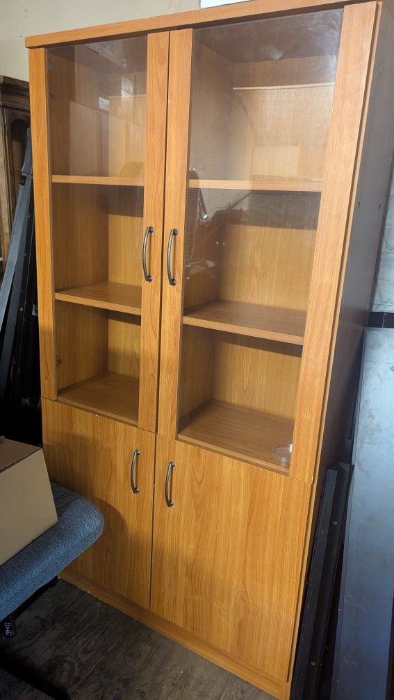 Wood Cabinet With Glass Display Doors