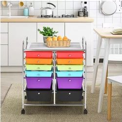 6-Tier Multi-Color Rolling Kitchen Cart Storage Organizer Cart with 12-Plastic Drawer