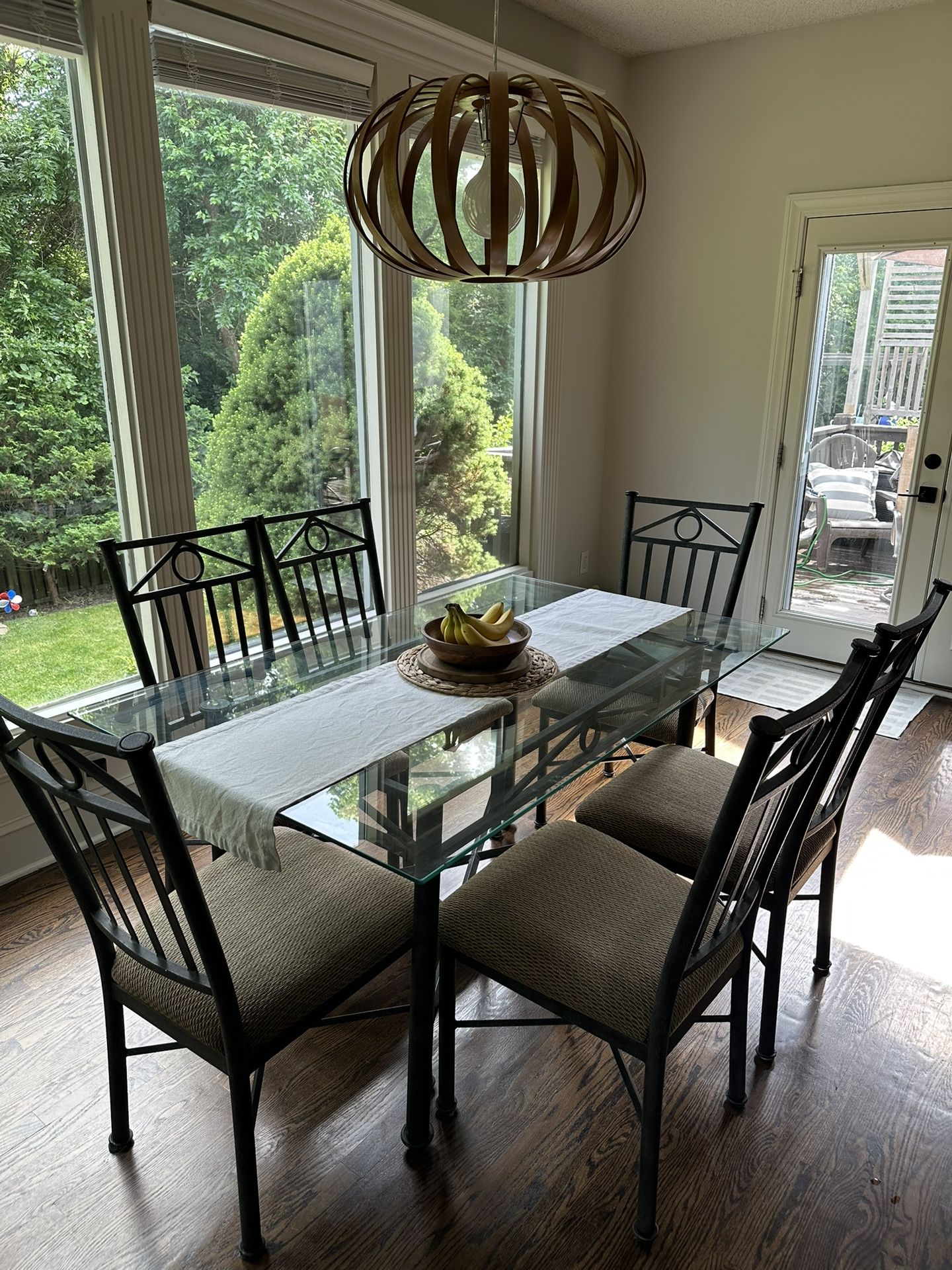Glass Dining Table with 6 Chairs – Sturdy Metal Frame – 60”x36”