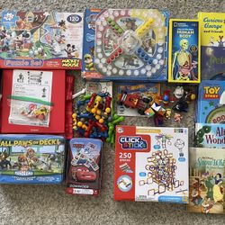 Puzzles, Board Games, Books, Building Sets