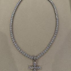 18” Moissanite Tennis Necklace With Cross Sterling Silver