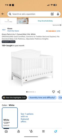 Graco Paris 4-in-1 Convertible Crib w/mattress, white
