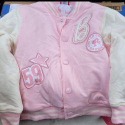 Barbie Little Girls French Terry Varsity Bomber Jacket Pink 7-8