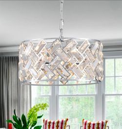 12" Chrome Crystal Chandelier, Modern 4-Light Ceiling Light